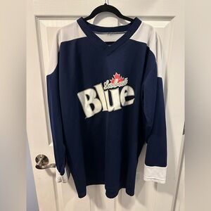 Vintage Labatt Blue Hockey Jersey Beer Promo Adult XL Navy White Party Costume